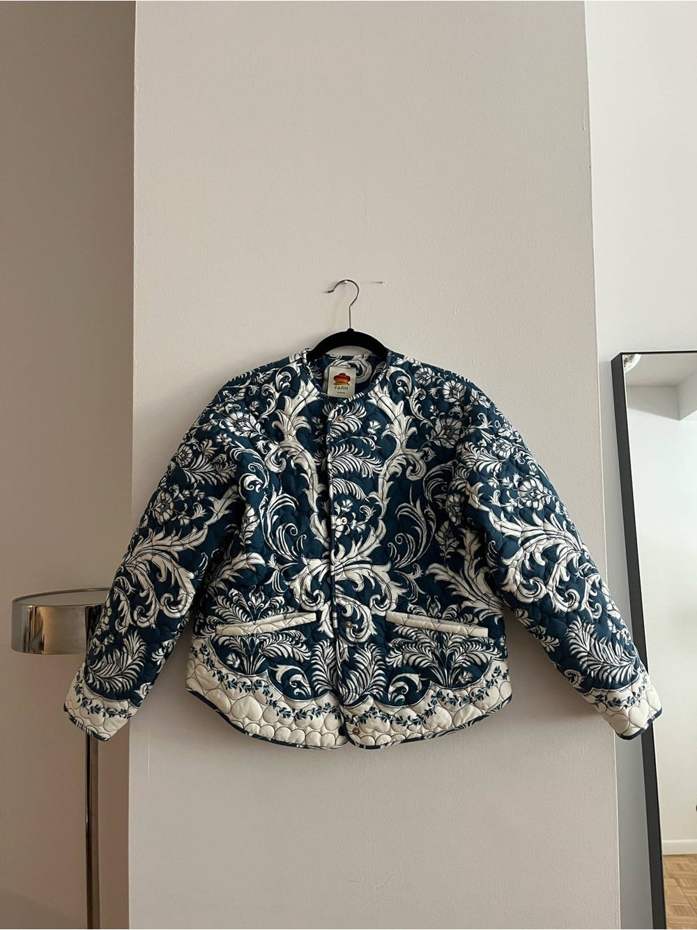 FARM Rio Santorini Blue Jacket with White Floral Print